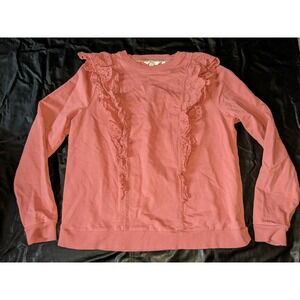 Boden Ruffle Sweatshirt Size 10 Pink Cotton Crew Neck